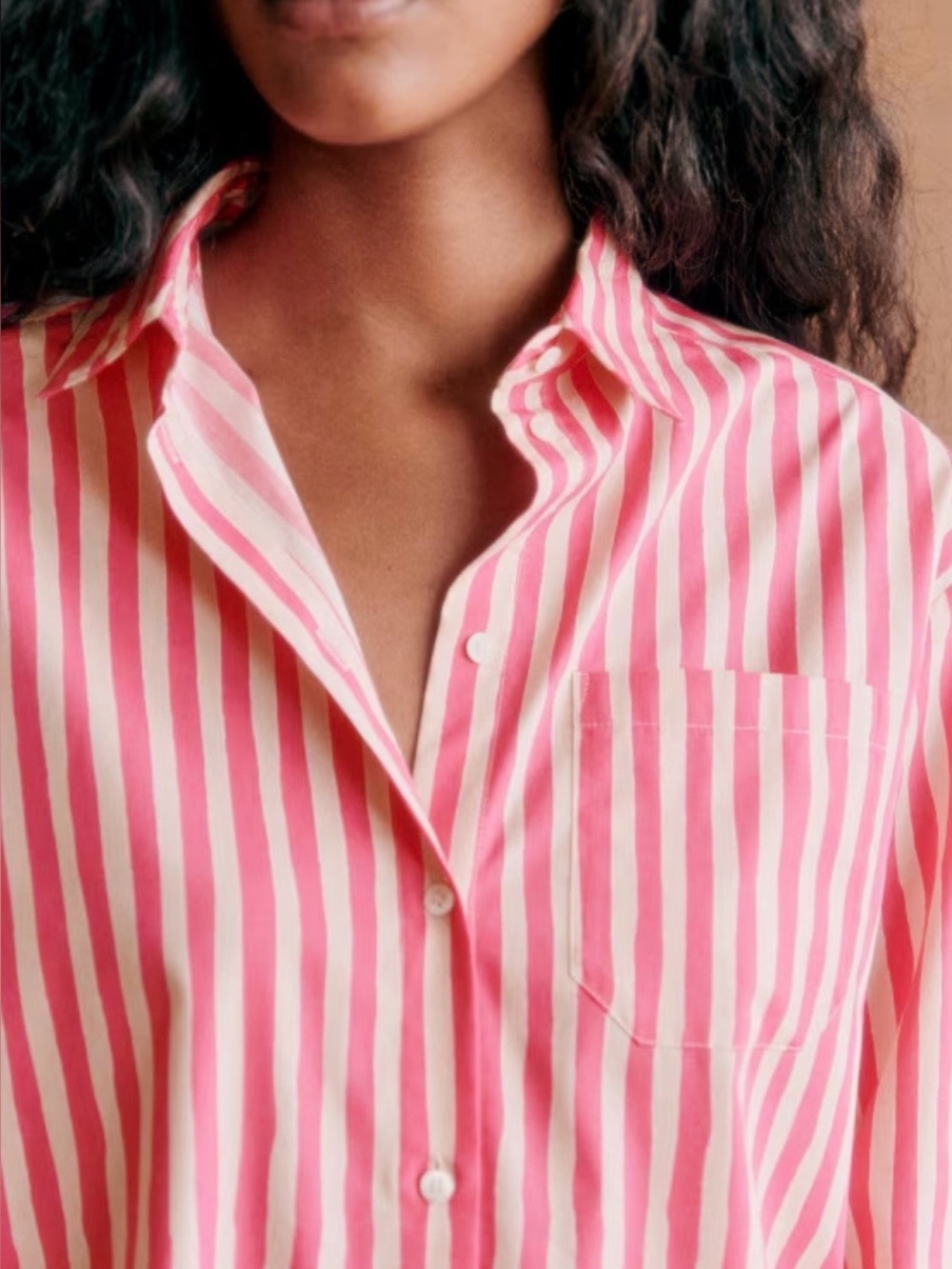 Sezane Pink and White Max Striped Long-Sleeve Button-Up Shirt